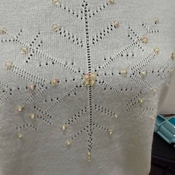 Norton McNaughton White Cowl Turtleneck Sweater with Subtle Embellishments - Picture 2 of 6